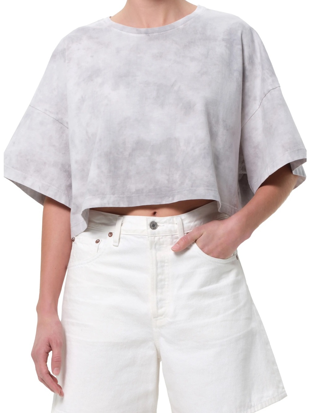 Agolde Light Gray Cropped Boxy Tee